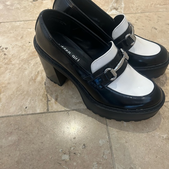 Madden Girl Two-Tone Black and White Loafers - Picture 2 of 5